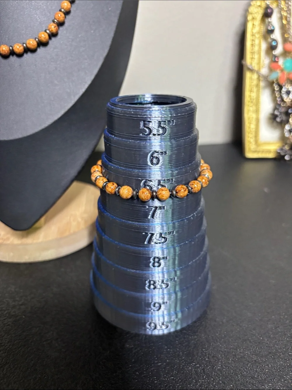 Handmade Stone Hematite Orange Bead Necklace & Stretch Bracelet Set Jewelry
